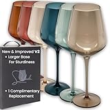Saludi Colored Wine Glasses, 16.5oz (Set of 6) Stemmed Multi-Color Glass - Great for all Wine Types and Occasions - Luxury, Durable, Hand-Blown