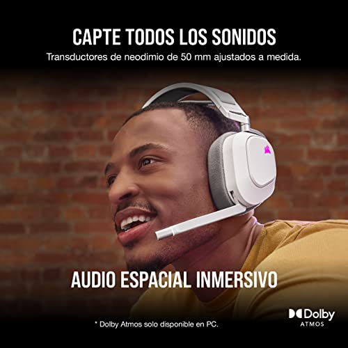 Corsair HS80 RGB Wireless Auriculares para Juegos Multiplataforma – Dolby Atmos – Micrófono Omnidireccional – Compatible con iCUE – PC, Mac, PS5, PS4 – Blanco - imagen 4