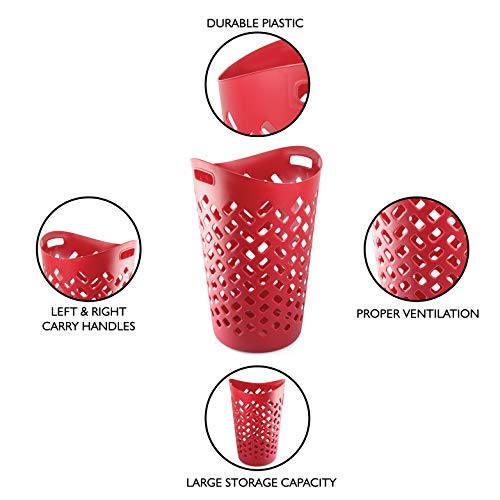 Image of Cello Flexi Multipurpose Plastic Laundry Basket, Maroon, 50 Ltrs | Lightweight and Portable | Storage Organizer | Convenient Handling | Useful For Storing Clothes, Toys, Books