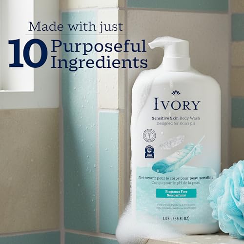 Image of Ivory Sensitive Body Wash, Fragrance-Free, Designed for the Whole Family, Gentle Formula, Free of Dyes Heavy Perfumes Parabens Phthalates & Silicones, Designed for Skin's pH, 35 oz