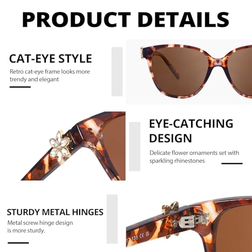 LVIOE Cat Eye Polarized Sunglasses for Women Trendy Classic Retro Shades with UV400 Protection for Driving Fishing LS12054
