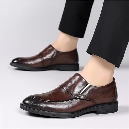 Men Classic Modern Slip On Oxford Tuxedo Dress Shoes Anti Slip Low Top Formal Prom Wedding Comfortable(8.5) Brown2