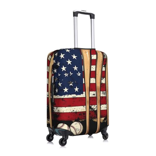 Zipper Luggage Suitcase Cover Fits 19-32 inch Luggages, 3D Printed Patriotic USA Retro American Flag Baseball Print Waterproof Elastic Travel Luggage Suitcase Protector Baggage Cover3