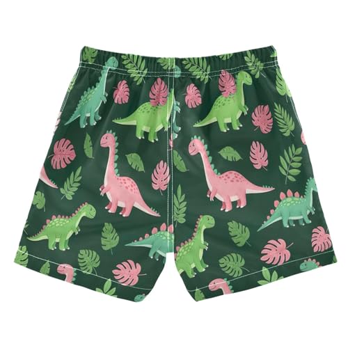 Kids Swim Shorts, Anti Chafe Swim Trunks Boys 2 T, Playful Dinosaurs Green Pink2