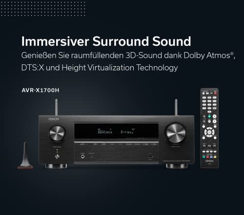 Denon AVR-X1700H 7.2-Kanal AV-Receiver, HiFi Verstärker mit Dolby Atmos, DTS:X, 6 HDMI Eingänge...
