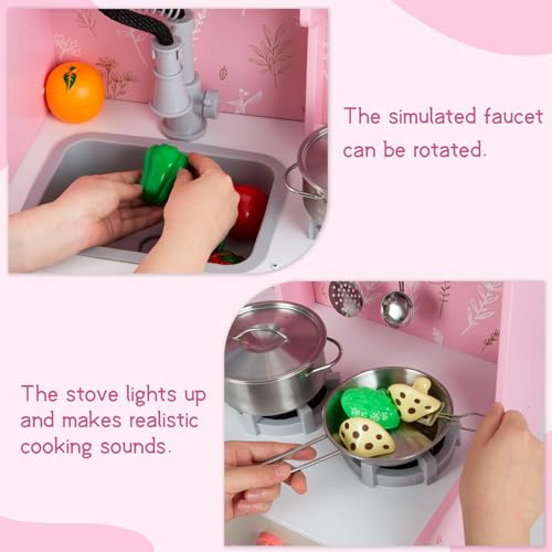 Romswi KPA-7001 Pretend Wooden Play Kitchen Toy, Interactive Play With Lights And Sounds, 28 Piece, With Cutlery And Fruit Toy Accessory Set, With Ice Cube Dispenser, Kids Kitchen Playset thumb #6