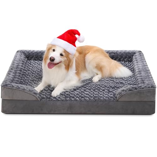 KSIIA Cama Perro Mediano, 91x68x16cm, Colchon Perro Lavable y Desenfundable, Fondo Antideslizante, Cama Ortopedica para Perros, Sofá para Perros de Espuma con Memoria, Gris, L-Plus