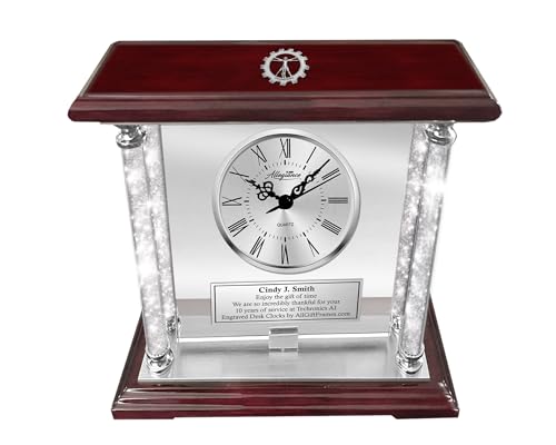 AllGiftFrames Engineer Retirement Gear Logo engrave time Keeper Sculpture Diamond Crystal Column Silver Student Graduate Service Award Graduation Coworker boss