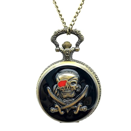 LALAFINA Reloj de Bolsillo Vintage con Diseño de Calavera Pirata, Aleación Resistente, Movimiento de Cuarzo Preciso y Cadena para Fácil Colgado, Obsequio Adecuado para Cumpleaños