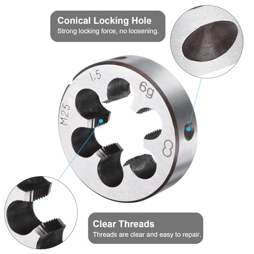 QUARKZMAN Runde Gewindeschneidkluppe M25 x 1,5 Metrisches Gewinde Rechtsschneidendes Schneideisen, Legierter Werkzeugstahl Gewindereparaturwerkzeug