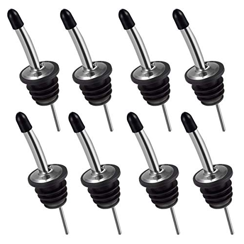 8 PCS Stainless Steel Bottle Pourer,liquor bottle pourers,Oil pourer with Rubber Dust Caps,Pour