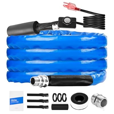 YIZBAP 25FT RV Heated Drinking Water Hose for 5/8" Inner Diameter, Freeze Protection Down to -20°F/-28°C with Energy Saving Thermostat, Includes 3/4" Adapter