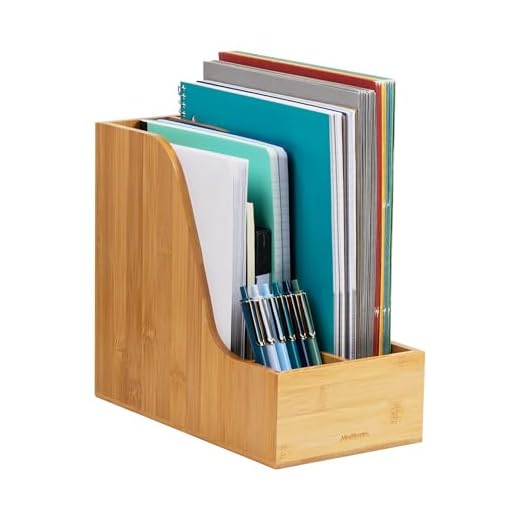 Mind Reader Vertical File Storage, Desktop Organizer, Magazine Holder, Office, Bamboo, 6" L x 11" W x 10" H, Brown