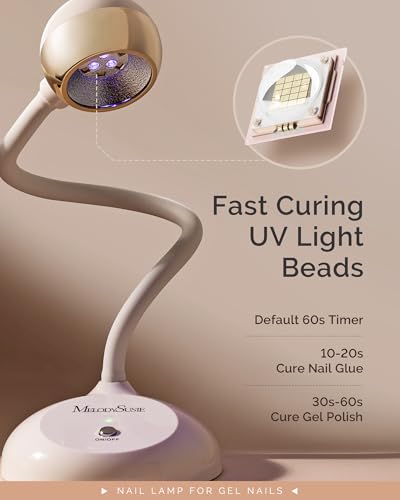Image of MelodySusie 360 2-in-1 Gooseneck Nail Lamp S-Pro09M for Detail Work | 60s Timer; 2000mAh Battery; 6h Runtime; One-Touch Control; Rhinestone Glue; Solid Nail Glue Gel; Liner Gel