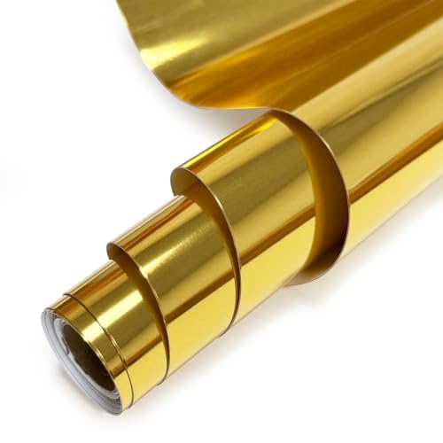 Image of Gold Heat Transfer Vinyl Roll, 12 inch x6Ft Mirror Metallic Iron on Vinyl, Soft Metallic Foil HTV for T-Shirt, Chrome HTV Easy to Cut & Weed for Heat Vinyl Design