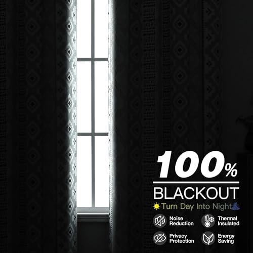 Image of XiDi Blackout Curtains for Bedroom 84 Inches Long 2 Panels Grey Boho Vintage Farmhouse Patterned Curtains for Living Room Thermal Insulated Vintage Rustic Grommet Window Drapes, Light Grey 52Wx84L