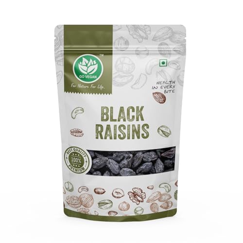 Image of Go Vegan Premium Afghani Black Raisins Seedless | Kali Kishmish /Kismis | Dry Fruits, Healthy Snacks | Rich in Fiber, Potassium & Antioxidants | Tasty & Nutritious (250 Gram)