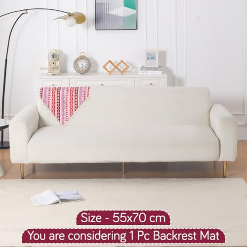 Image of HOKIPO Sofa Backrest Cover with Tassel | 300 GSM Thick Cotton Acrylic Jacquard Fabric Backrest Mat, Size 55x70 cm,'Trivana Series' Hot Pink (IN-932-J3)