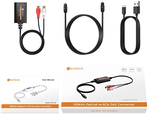 Neoteck 192kHz DAC Converter SPDIF to RCA Cable 6ft Built-in Audio Amplifier Chipset and RCA Cable, Small and Lightweight Compatible with HDTVs, Set-Top Boxes and DVD/Blu-Ray Players