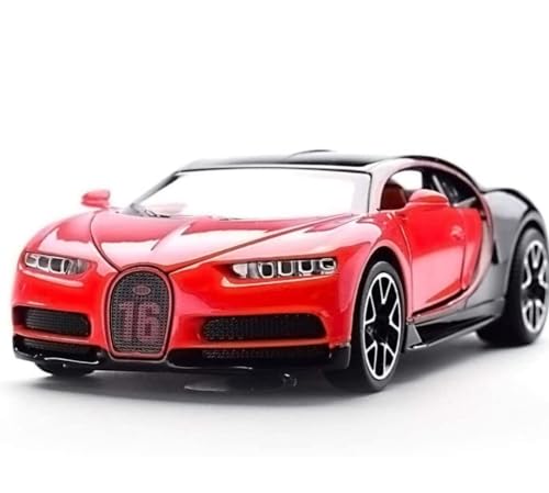 Image of 1:32 Scale Bugatti Chiron Die-Cast Metal Car with Sport car Openable Doors Light and Sound,Pull Back Function Indoor Outdoor Toy for Kids. (Red)