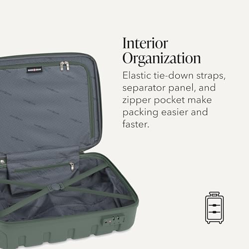 Image of SWISSGEAR Signature Hardside Expandable Carry-On Spinner Luggage, ABS Construction, TSA-Friendly Lock, and Built-In Cupholder, Olive, 19-Inch