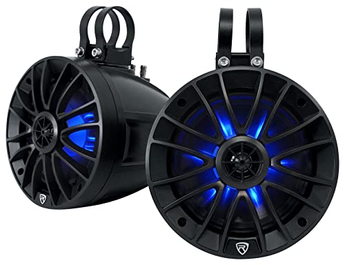 Rockville PT65BR 6.5" 300W peak/100W RMS Powered Bluetooth True Coaxial Tower Speakers, Class-D Amp, IPX6, RGB LED Lights w/Remote, Aux/RCA, for ATV/UTV/RZR/Cart by Rockville - Used condition - US$164.60