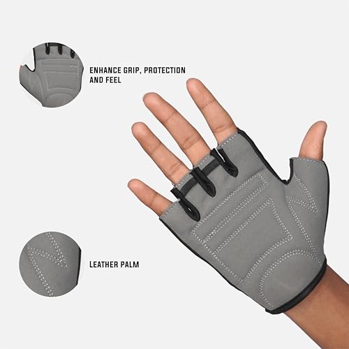 Image of RUBX Gym Gloves for Men & Women - Half Finger Workout Gloves for Weightlifting, Training, Fitness,Biking,Hand Protection & Grip Strength - Gym Accessories (Grey & Black Size-L)
