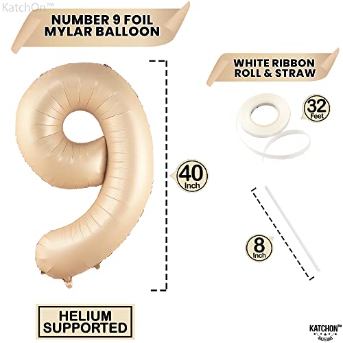 Image of KatchOn Giant Caramel Number 9 Balloon - 40 Inch | 1 Count | Caramel 9 Balloon | 9 Birthday Balloon Decorations