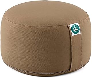 Present Mind Extra High Round Yoga Cushion (Height 20 cm) High Yoga Cushions/Meditation Cushions - Made in the EU - Washable Cover - 100% Natural Floor Cushion - Yoga Gifts