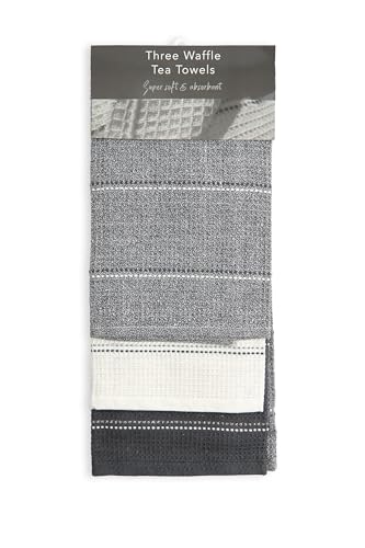 Emma Barclay Utopia 3 Pack Waffle Kitchen Tea Towel Set (45x65cm) (Grey) - Image 2