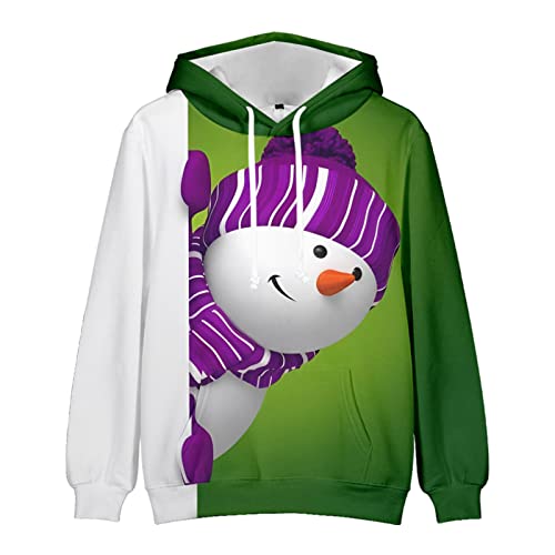 Christmas Hoodies For Men Trendy 3D Snowman Printed Pullover Long Sleeve Hooded Sweatshirt Drawstring Hoodie Tops #TOP24