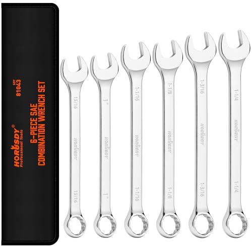 Image of HORUSDY Large Wrench Set with Rolling Pouch | SAE | 6-Piece | 15 /16″, 1″, 1-1 /16″, 1-1 /8″, 1-3 /16″, 1-1 /4″ | 12 Point | Chrome Vanadium Steel