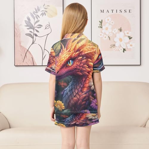 ALAZA Dragon Flower 3d Satin Pajamas Set Short Sleeve Button Down Sleepwear Summer Pjs 2 Piece4