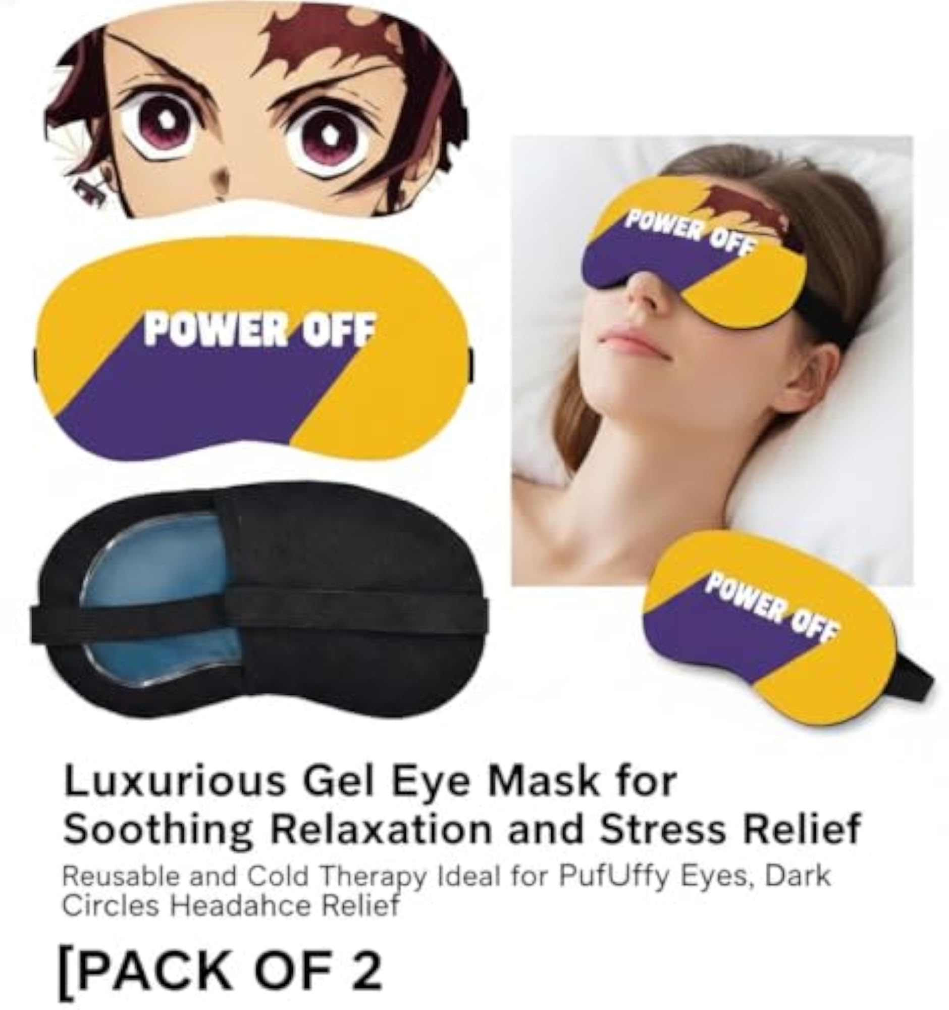 Power Off and Printed Cartoon Eye Mask for Sleep, Cute