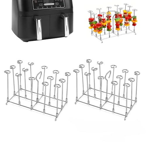 JZK 2x Inox 304 Support à brochettes kebab pour friteuse à air chaud porte-brochettes pour Ninja Foodi Max Dual Zone air fryer AF300EU AF400EU AF300UK...