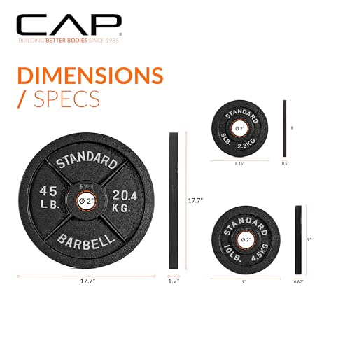 Image of CAP Barbell 2-Inch Olympic Cast Iron Plate Weight Set | 75-285 lbs | Multiple Options
