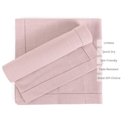 Image of FINGERCRAFT Hemstitched Cotton Table Napkins - Set of 6, 20x20 Inch, 100% Cotton Cloth Napkins with Faggoting Stitching - Durable & Elegant for Parties, Hotels, Everyday Use (Pink Slub)