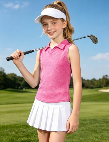 Image of Auranso Girls Polo Shirts Sleeveless Golf Tennis Quick Dry T-Shirts Tops