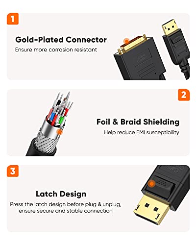 Image of CableCreation DisplayPort to DVI Cable 6FT, DVI to DP Cable, DV I to DisplayPort Adapter Male to Male, 1080P 60Hz Full HD Gold-Plated DVI to DisplayPort Cable 6Feet