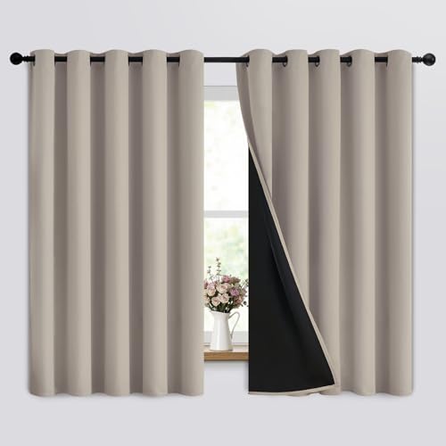 SimpleHome Natural 100% Blackout Curtains Room Darkening Living Room 63L