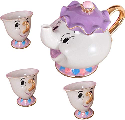 XINWANG Superbe Tasse à Thé Théière Dorée Mrs Potts Ceramics de La Belle et La Bête,Théière de Cadeaux de Noël,Purple-3 Cover