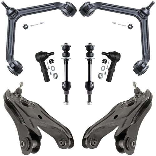 Image of Detroit Axle - RWD 8pc Front End Kit for 2002-2005 Dodge Ram 1500, 4 Upper Lower Control Arms with Ball Joints Assembly 2 Outer Tie Rods 2 Sway Bar Links 2003 2004 Replacement