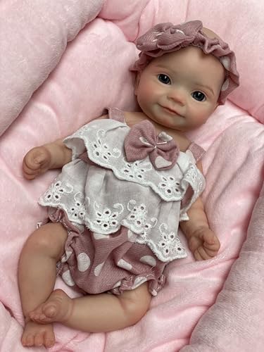 Muñeca bebé silicona 26 cm boca móvil ojos abiertos miniatura 4