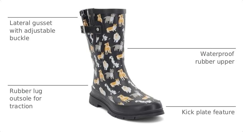 Image of Western Chief Women's Waterproof Mid Rain Boots | Ladies pull on mid rain boots with adjustable buckle, cushioned insole, and rubber outsole for wet weather and outdoor wear.