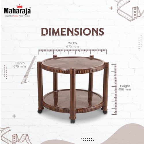 Image of Maharaja Plastic Coffee Table with Wheels - Multipurpose Trolley Table for Home, Living Room, Balcony & Office Use (Teakwood.)