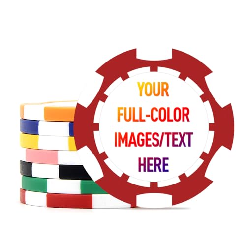 MARRILYTON 100 Clay Custom Poker Chips, Drink Token Chips Imprinted with Your Logo, Image and Text on Chips, Heavy 11.5 gram Casino Sized Poker Chips for Weddings, Parties, Corporate Events (Red)