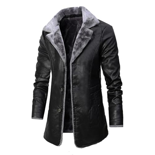 ZYXTIM Men's Sherpa Lined Vintage Suede Jackets Heavyweight Faux Fur Collar Leather Coat Warm Motorcycle Jacket Retro Coats