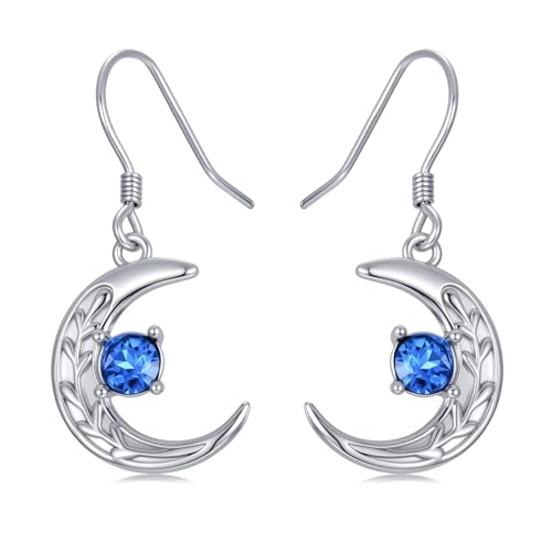 Boucles d'oreilles lune en argent sterling et cristal bleu pour femme
