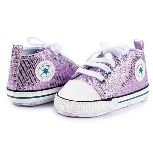 Image of Unisex Baby Girls Boys Canvas High-top Shoes, Newborn Infant Anti-Slip Soft Sole Frist Walking Breathable Sneakers