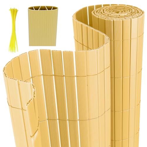 Joparri Canisse en PVC, Brise Vue en PVC 100 x 400 cm, en Bambou avec Serre-câbles, Revêtement de Balcon, Renforcement en 4 Poids, Opaque, Clôture de...